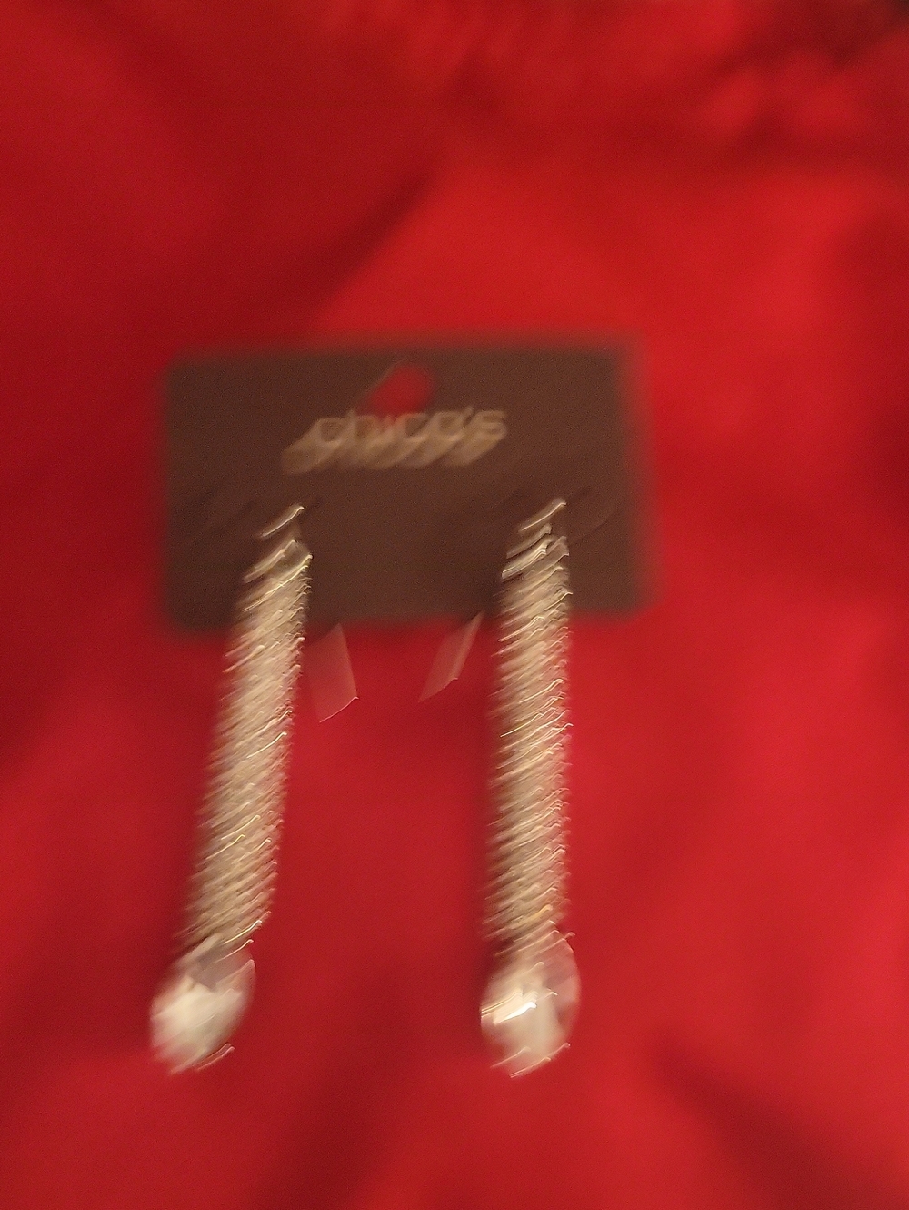 Chico's Silver Crystal Linear Drop Earrings